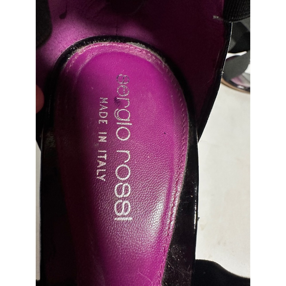 Sergio Rossi Black Elastic Cage Sandals Patent Leather Heels Purple Insole 7/7.5 - Picture 2 of 7